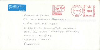 1998 Icc London Letter To Cricket Herald Pakistan Meter Franked Stunning Cover