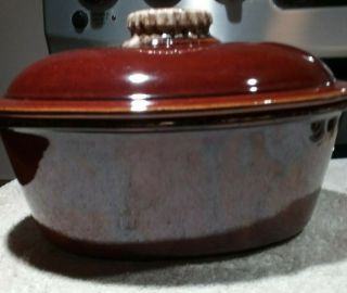 Hull Oven Proof Usa Oval Brown Drip Casserole W Lid 10 " Covered Baker Preown