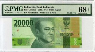 Indonesia 20000 Rupiah 2016/18 P Solid 111111 Gem Unc Pmg 68 Epq