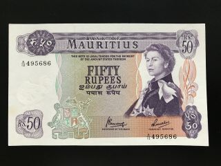 1967 Bank Of Mauritius Qeii 50 Rupees Unc Sign 4