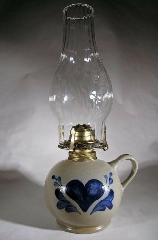 Rowe Pottery Stoneware Salt Glaze Cobalt Blue Diane Luginbuhl Heart Lamp