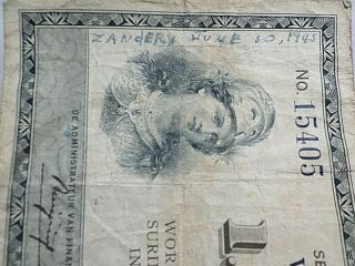 1942 Suriname,  Dutch Guiana 1 Gulden,  Netherlands,  Autograph Zandery 6/30/1945