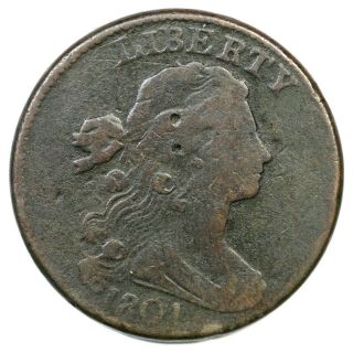 1801 S - 221 R - 2 1/000 Draped Bust Large Cent Coin 1c