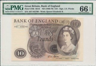 Bank Of England Great Britain 10 Pounds Nd (1966 - 70) Elizabeth Ii Pmg 66epq