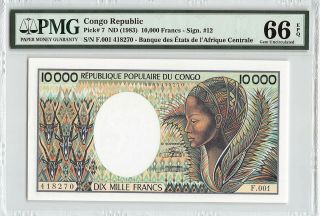 Congo Republic Nd (1983) P - 7 Pmg Gem Unc 66 Epq 10,  000 Francs