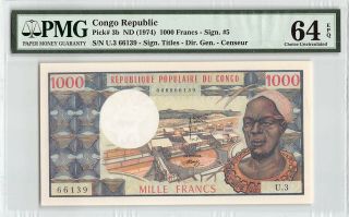 Congo Republic Nd (1974) P - 3b Pmg Choice Unc 64 Epq 1000 Francs