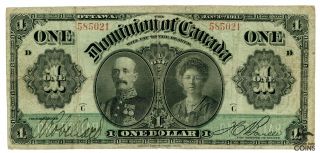 1911 Dominion Of Canada One Dollar Green Line Vg Banknote