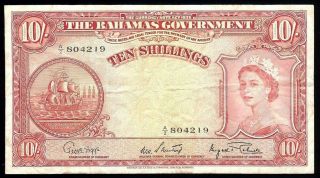 Bahamas P - 14d Bahamas Government 10 Shillings A/2,  Nd (1953) F,