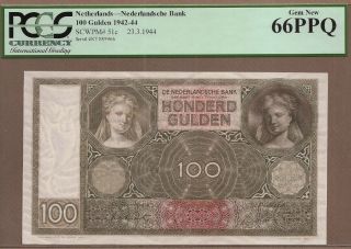 Netherlands: 100 Gulden Banknote,  (unc Pcgs66),  P - 51c,  23.  03.  1944,