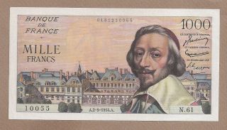 France: 1000 Francs Banknote,  (xf/au),  P - 134a,  02.  09.  1954,
