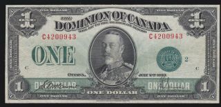 Canada 1923 $1 Dominion Of Canada Currency Dc - 25j Green Seal Grp 2 Vf - Xf (943)