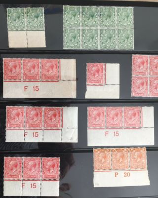 Stamps Gb George V Plate Blocks And Other Stamps With Selvage U/m &
