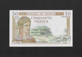 Unc 4 Pinholes 50 Francs 1938 France
