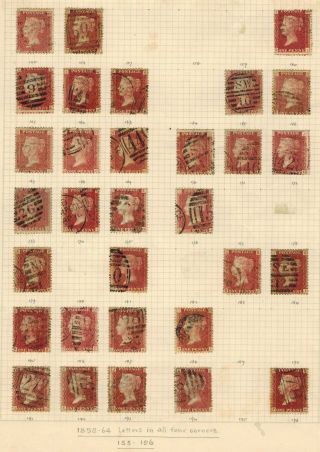 Gb Qv 1858 - 1879 Album Page Of Unchecked 1d Red Plate Number Sg 43/44 Stamps 6