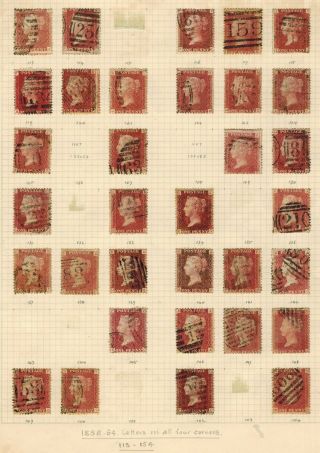 Gb Qv 1858 - 1879 Album Page Of Unchecked 1d Red Plate Number Sg 43/44 Stamps 2