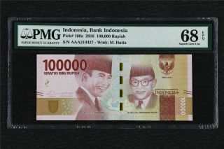 2016 Indonesia Bank Indonesia 100000 Rupiah Pick 160a Pmg 68 Epq Gem Unc