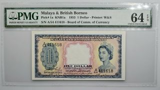 Malaya & British Borneo 1953 $1 Note Pick 1a Pmg 64 Epq Choice Uncirculated