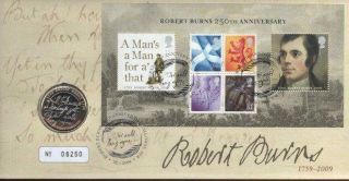 Robert Burns 250th Anniversary M/s Fdc 22 - 1 - 09,  Brilliant Unc 2009 £2 Coin F9