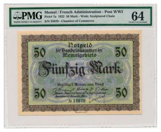 Memel Banknote 50 Mark 1922.  Pmg Ms - 64