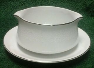 Crown Victoria Lovelace China Gravy Bowl With Attached Under Plate (con)