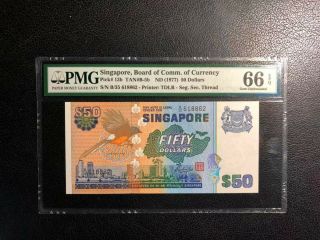 Singapore 50 Dollars Pick 13b Tan B - 5b Nd (1977) Pmg 66 Epq
