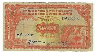 South West Africa One Pound 1953 Standard Bank.  Jo - 8327