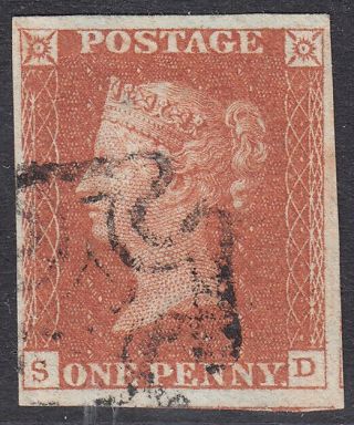 Sg8 1841 1d Red (sd) Plate 38 Alph 1 Letters Four Margin With - No Faults