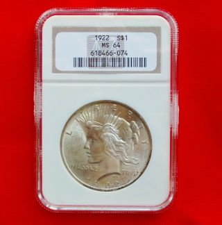 1922 - P Silver Peace Dollar - Ngc Graded Ms64 - Usa