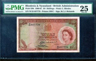 Rhodesia & Nyasaland P.  20b 1961 10/ - Shillings - Very Fine,  Small Tear Pmg 25