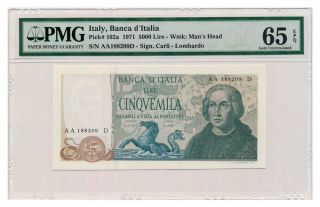 Italy Banknote 5000 Lire 1971.  Pmg Ms - 65 Epq