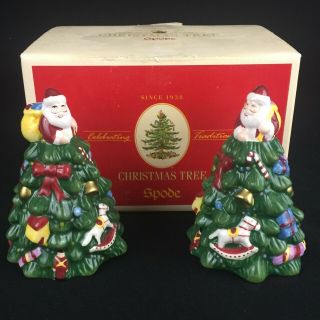 Salt & Pepper Shaker Set Spode Christmas Tree & Santa Shaped Hand Painted 4.  75 "