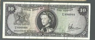 Trinidad & Tobago 1964 $10 Banknote P - 28c
