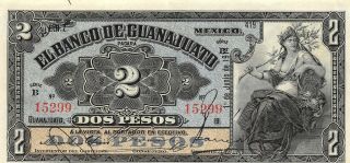 México / Guanajuato 2 Pesos 1.  6.  1914 Series B Uncirculated Banknote Anglb