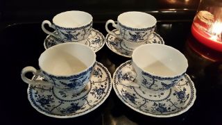 Johnson Bros Indies 4 Flat Cup & Saucers Blue England Ironstone Dishwasher