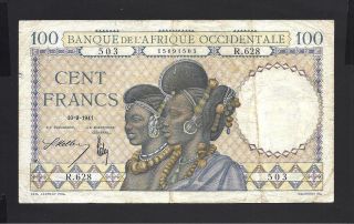 French West Africa P - 23,  Vf,  100 Francs,  1941