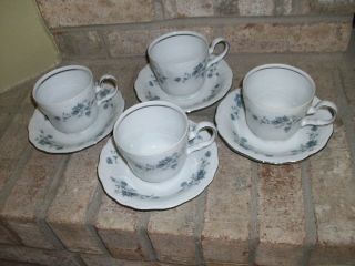 Johann Haviland Blue Garland Set Of 4 Coffee / Tea Cups & Saucers Set China