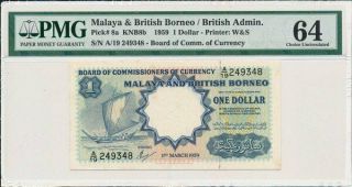 Board Of Comm.  Of Curency Malaya & British Borneo $1 1959 Pmg 64