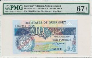 The States Of Guernsey Guernsey 10 Pounds Nd (1991 - 95) Pmg 67epq