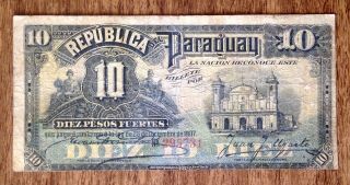 Paraguay,  Republica Del Paraguay,  10 Pesos Fuertes,  1907,  P - 119,  G - F