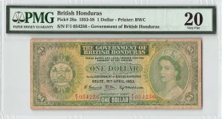 British Honduras 1953 P - 28a Pmg Very Fine 20 1 Dollar Scarce First Date