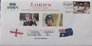 Great Britain: " England V Australia Cricket " 2019 2nd Test Cover Cricket Stamp