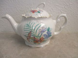 Vintage Crown Dorset Staffordshire England Ceramic Teapot Humming Birds Flowers