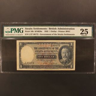 Straits Settlements Dollar 1.  1.  1935 P 16b Banknote Pmg 25 - Very Fine