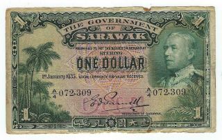 Sarawak P - 20 1 Dollar 1935 Circulated Edge Damage