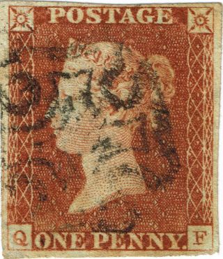 Gb Sg7 One Penny (1d) Red - Brown Qv 1841 (qf) Plt 8 Late Repair To Flaw