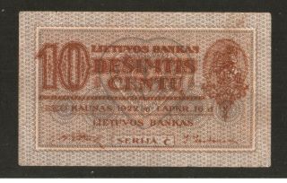 Lithuania,  Russia,  Latvia,  Germany - 10 Centu 16.  11.  1922 Seria C - Hf