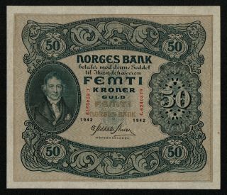 Norway (p09d) 50 Kroner 1942 Vf,