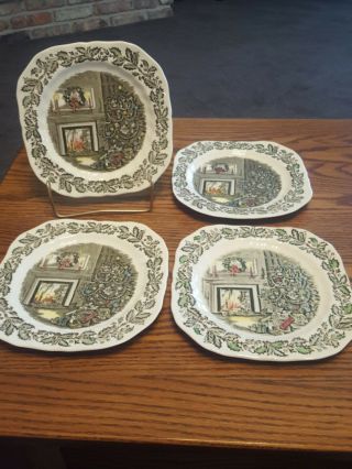 4 Johnson Brothers Merry Christmas Square Salad Plates 2 Made In England