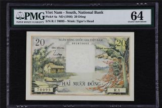 1956 Viet Nam South National Bank 20 Dong Pick 4a Pmg 64 Choice Unc