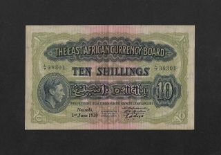 Ef 10 Shillings 1939 East Africa England Kenya